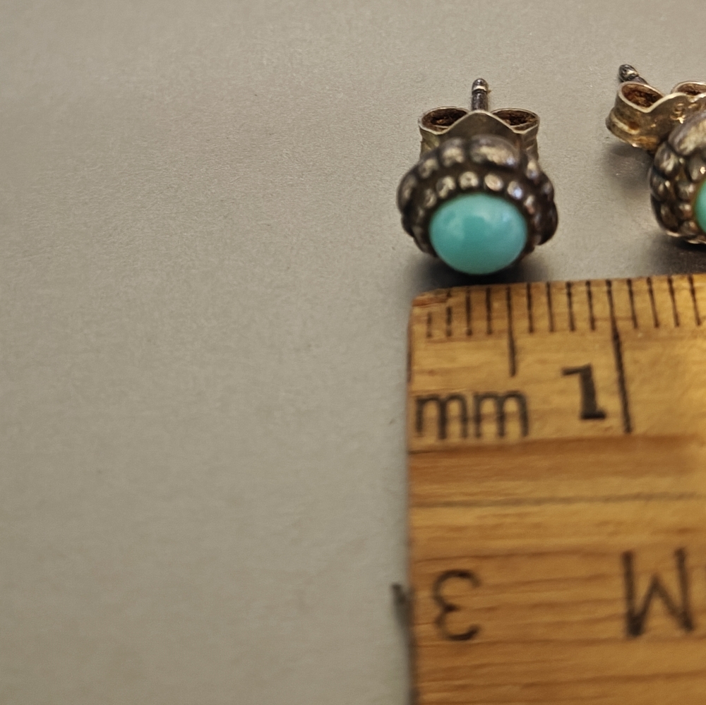 Original Pandora Turquoise Stud Silver Earrings - Picture 8 of 8
